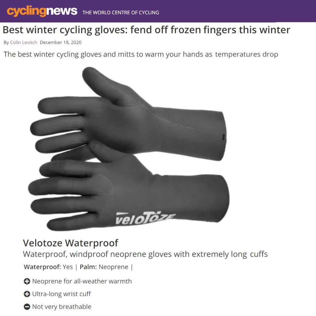 Cyclingnews includes veloToze Gloves in List of Best Winter Gloves